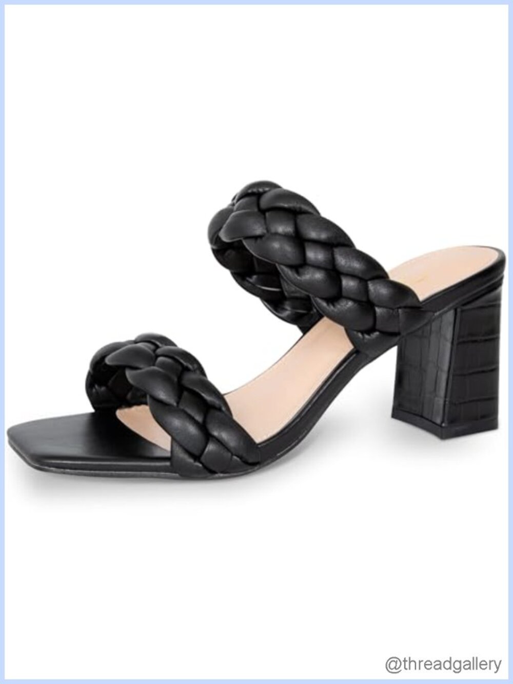Women's Braided Heeled Sandals Square Open Toe Chunky Heels Slip On